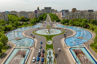 Mavic 3 4k drone shot of a urban metropolitan area at Bucharest