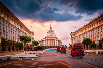 Stunning view of Sofia city center on a summer sunset in Bulgaria